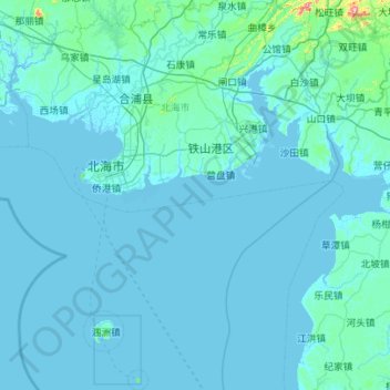 Topografische kaart Beihai, hoogte, reliëf