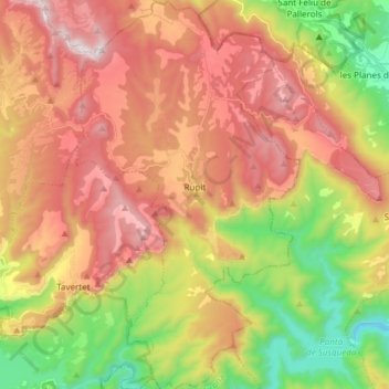 Topografische kaart Rupit i Pruit, hoogte, reliëf