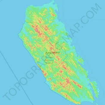 Topografische kaart Pulau Siberut, hoogte, reliëf