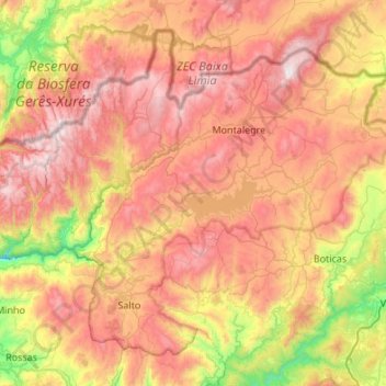 Topografische kaart Montalegre, hoogte, reliëf
