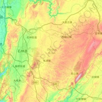 Topografische kaart 石林彝族自治县, hoogte, reliëf