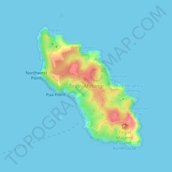 Topografische kaart Tiritiri Matangi, hoogte, reliëf