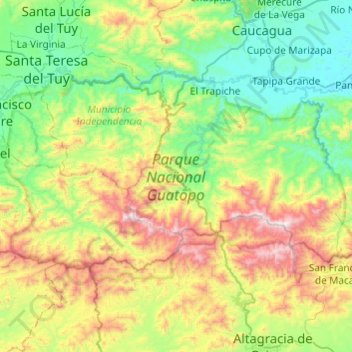 Topografische kaart Parque Nacional Guatopo, hoogte, reliëf
