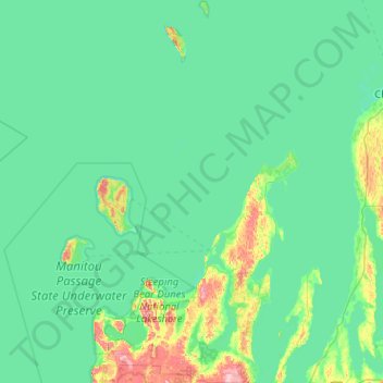 Topografische kaart Leelanau County, hoogte, reliëf