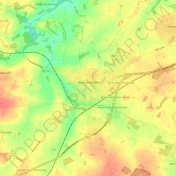 Topografische kaart Wymondham, hoogte, reliëf