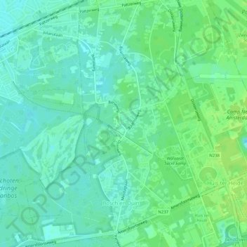Topografische kaart Bosch en Duin, hoogte, reliëf