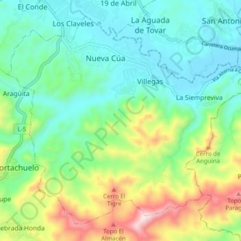 Topografische kaart Parroquia Nueva Cúa, hoogte, reliëf