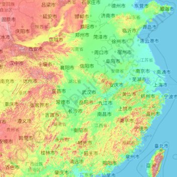 Topografische kaart Jangtsekiang, hoogte, reliëf