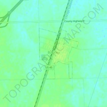 Topografische kaart Buckley, hoogte, reliëf