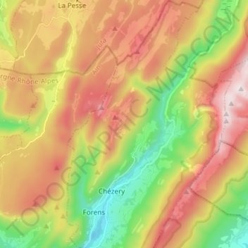 Topografische kaart Forens, hoogte, reliëf