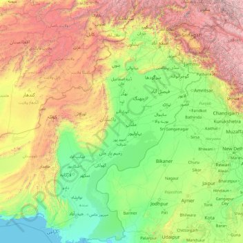 Topografische kaart دریائے سندھ, hoogte, reliëf