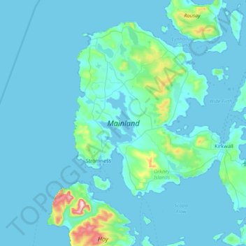 Topografische kaart Mainland, hoogte, reliëf