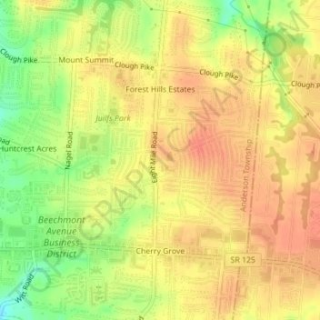 Topografische kaart Cherry Grove, hoogte, reliëf