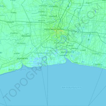 Topografische kaart バンコク, hoogte, reliëf