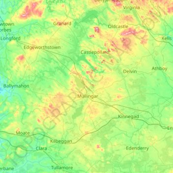 Topografische kaart County Westmeath, hoogte, reliëf