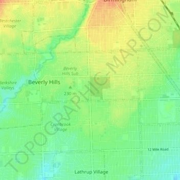 Topografische kaart Beverly Hills, hoogte, reliëf
