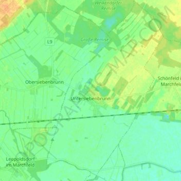 Topografische kaart Untersiebenbrunn, hoogte, reliëf