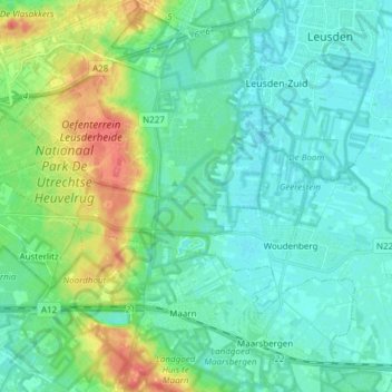 Topografische kaart Landgoed Den Treek-Henschoten, hoogte, reliëf