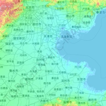Topografische kaart Tianjin, hoogte, reliëf