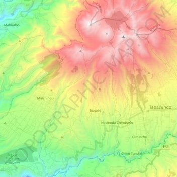 Topografische kaart Tocachi, hoogte, reliëf