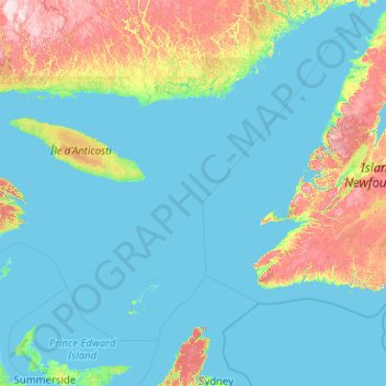 Topografische kaart Saint Lawrencebaai, hoogte, reliëf