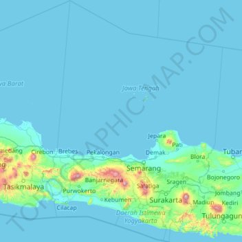 Topografische kaart Centraal-Java, hoogte, reliëf
