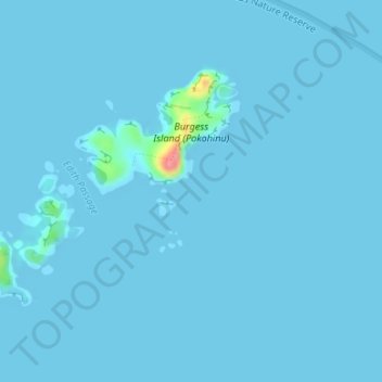 Topografische kaart Mokohinau Islands, hoogte, reliëf