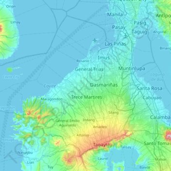 Topografische kaart Cavite, hoogte, reliëf
