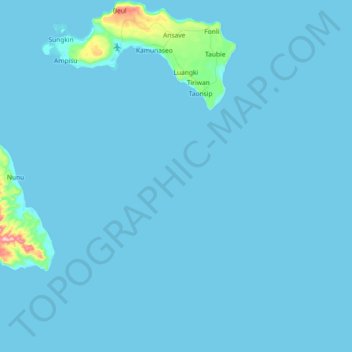Topografische kaart Tanga Islands, hoogte, reliëf