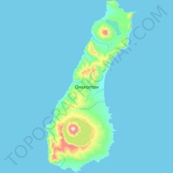 Topografische kaart Onekotan, hoogte, reliëf