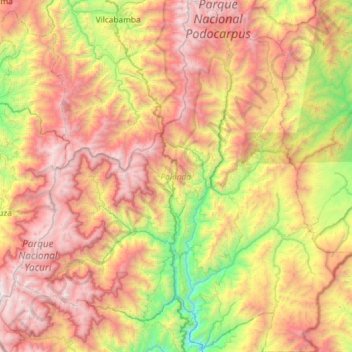 Topografische kaart Palanda, hoogte, reliëf