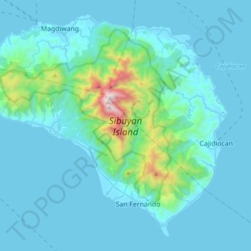 Topografische kaart Sibuyan Island, hoogte, reliëf