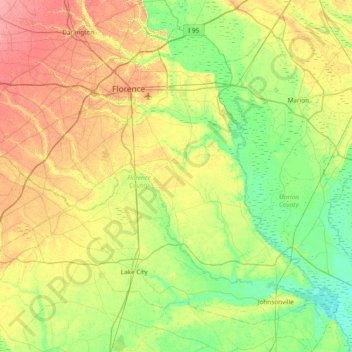 Topografische kaart Florence County, hoogte, reliëf