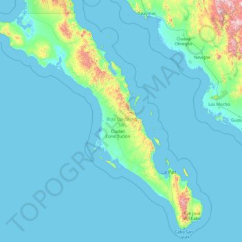 Topografische kaart Baja California Sur, hoogte, reliëf