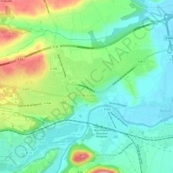 Topografische kaart Montréjeau, hoogte, reliëf