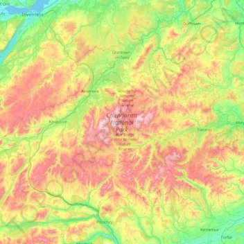 Topografische kaart Cairngorms National Park, hoogte, reliëf
