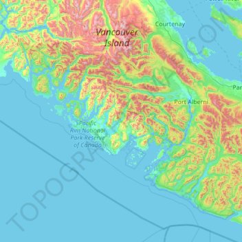 Topografische kaart Alberni-Clayoquot Regional District, hoogte, reliëf