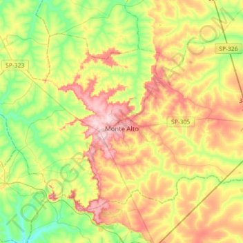 Topografische kaart Monte Alto, hoogte, reliëf