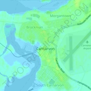 Topografische kaart Carnarvon, hoogte, reliëf