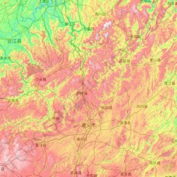 Topografische kaart Zunyi, hoogte, reliëf