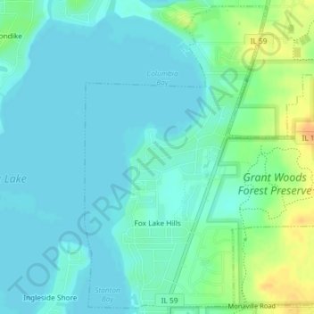 Topografische kaart Fox Lake Hills, hoogte, reliëf