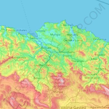 Topografische kaart Biskaje, hoogte, reliëf