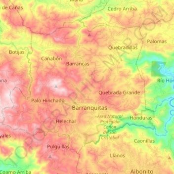 Topografische kaart Barranquitas, hoogte, reliëf