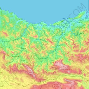 Topografische kaart Gipuzkoa, hoogte, reliëf