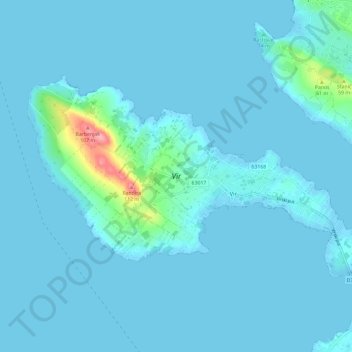 Topografische kaart Vir, hoogte, reliëf