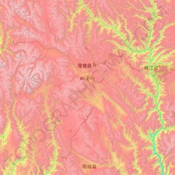 Topografische kaart 理塘县, hoogte, reliëf