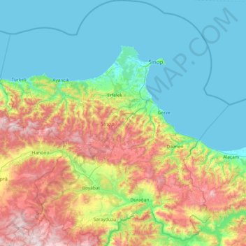 Topografische kaart Sinop, hoogte, reliëf