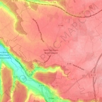 Topografische kaart Saint-Germain-la-Campagne, hoogte, reliëf
