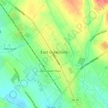 Topografische kaart East Greenville, hoogte, reliëf