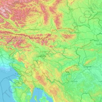 Topografische kaart Slovenië, hoogte, reliëf